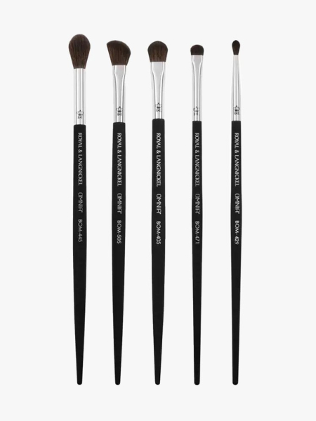 Omnia Pro Blending 5pc Makeup Brush Set in branded components on a light gray background